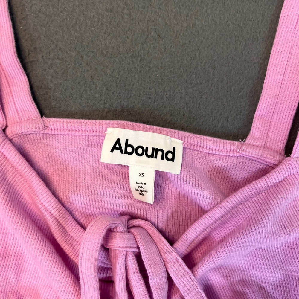 Abound Solid Pink Womens XS Tie Detail Crop Tank Top Cinched Ruffle Hem Ribbed - Picture 6 of 8